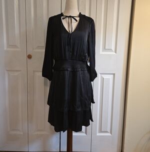 Sam Edelman Black Satin Tie-Neck Dress